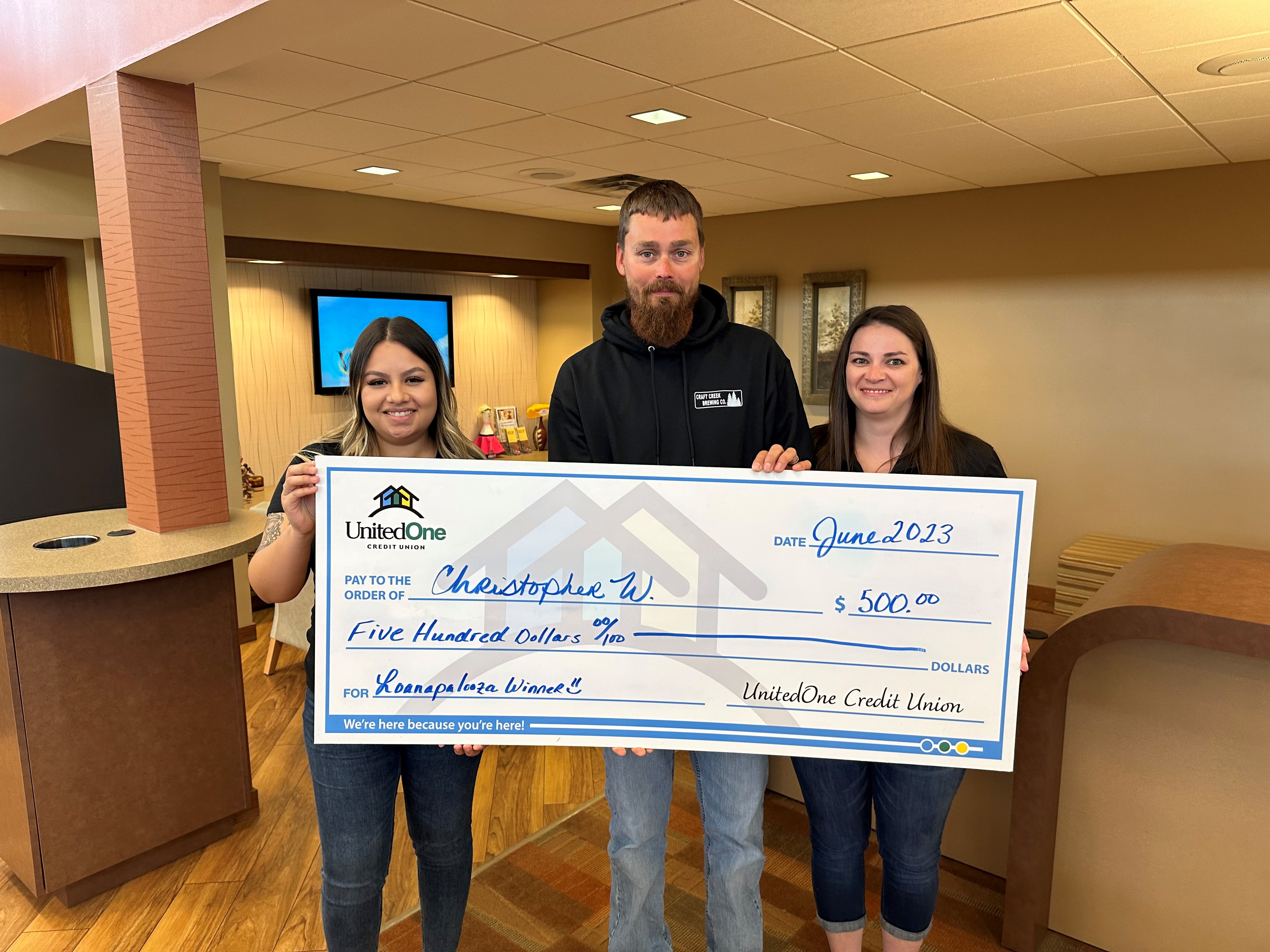 Showing the Love Loanpalooza Vehicle Loan Sale Event $500 Winner