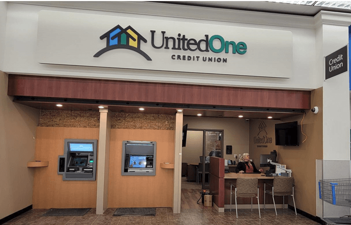 Front of UnitedOne Walmart SuperCenter office after 2022 remodel